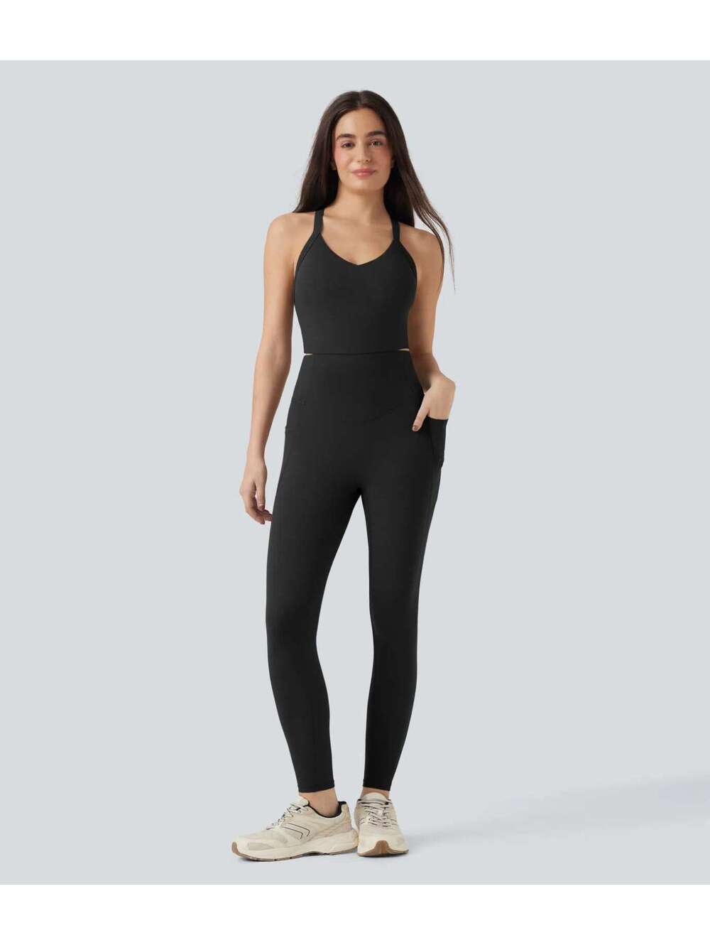 HALARA Tummy Control Training Jumpsuit with Pockets-Easy Peezy Size M Reg